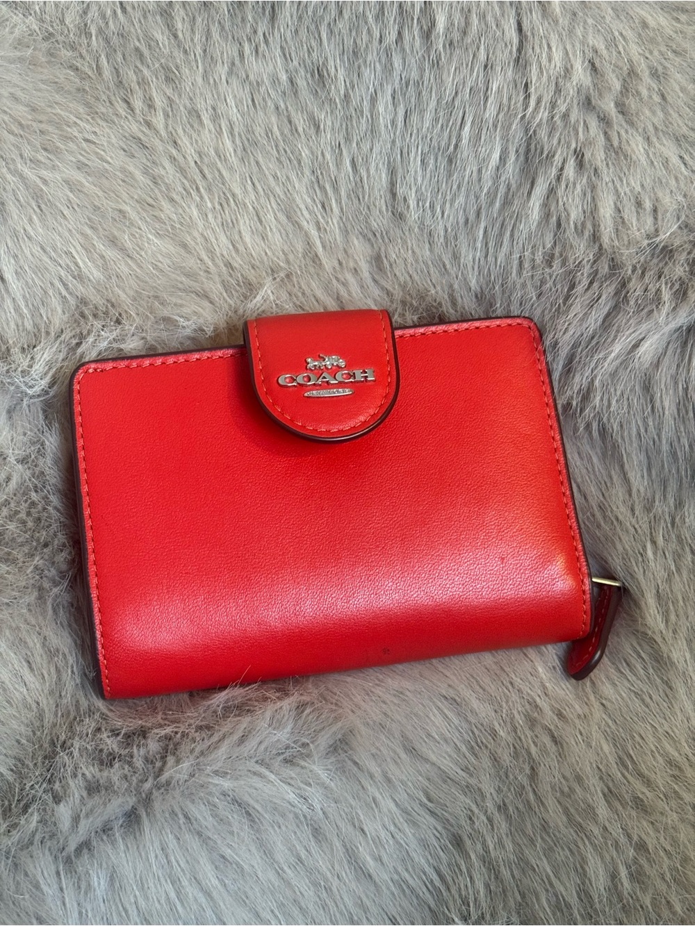 Coach Red Leather Medium Corner Zip Wallet